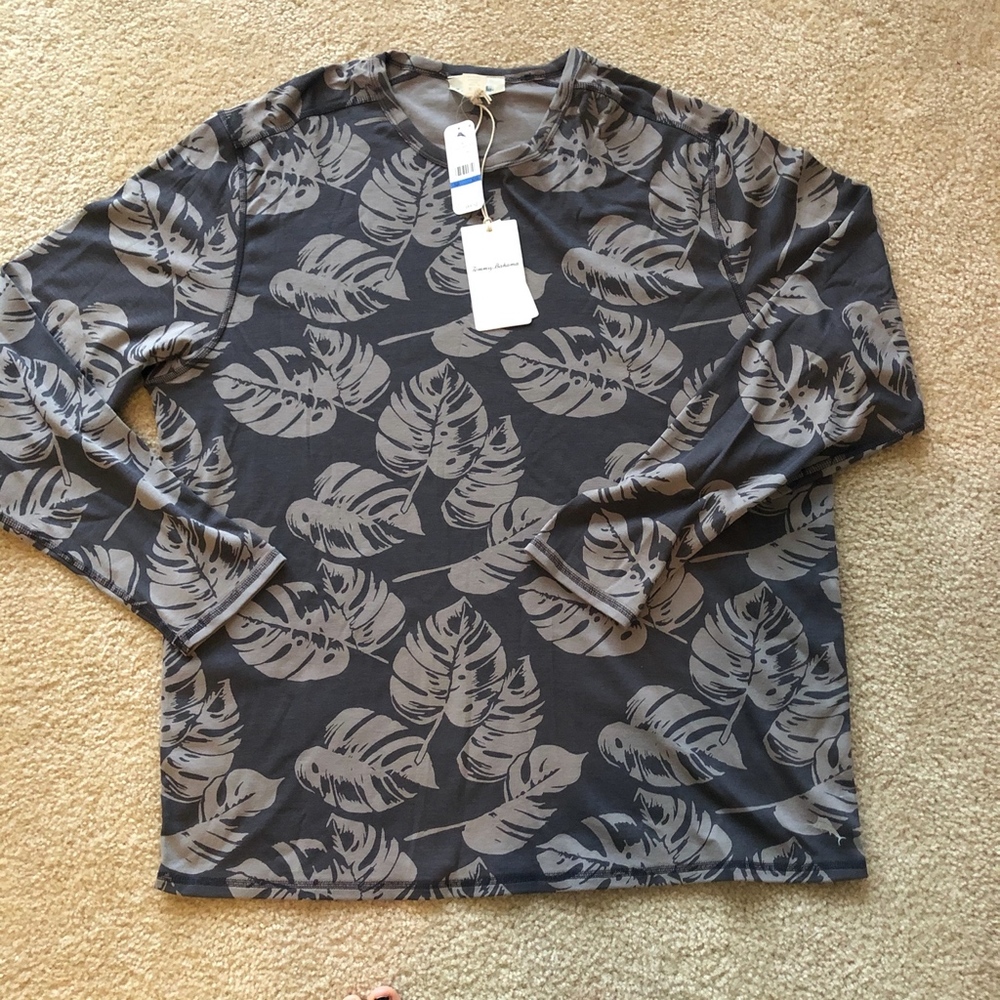 Tommy Bahama Mens Gray Reversible T-Shirt Leaf In